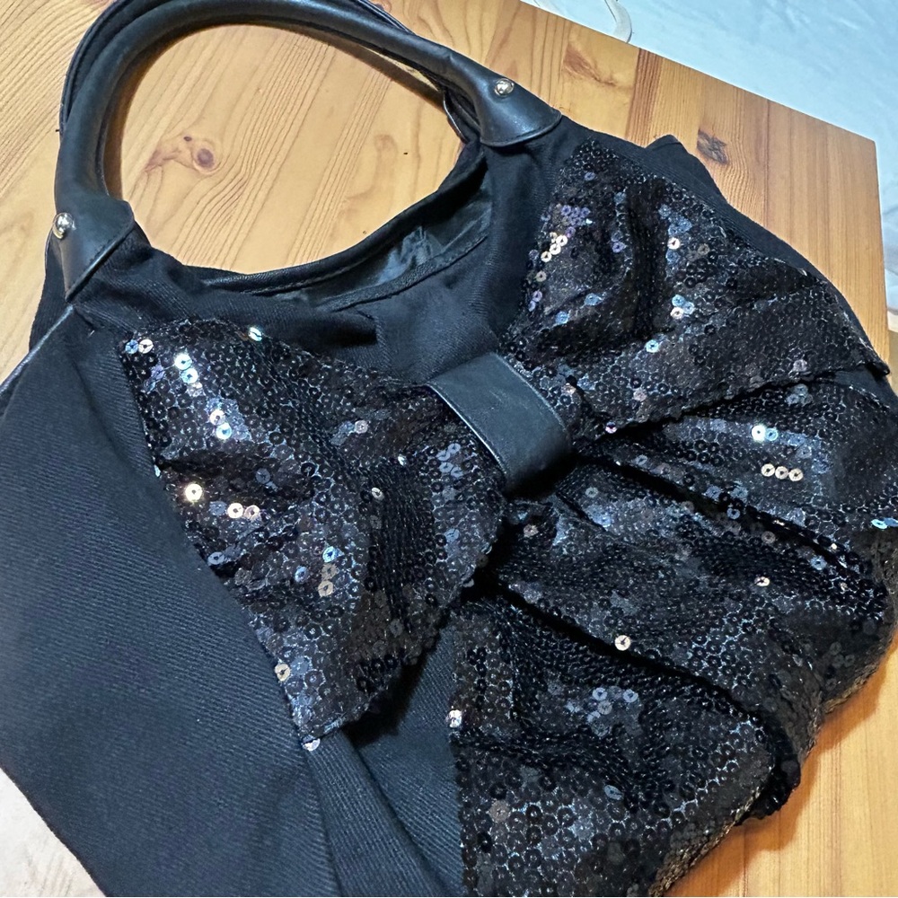 Olsenboye Black Shoulder Bag Y2K Sparkly Hobo Sequins Two Handle Canvas Tote